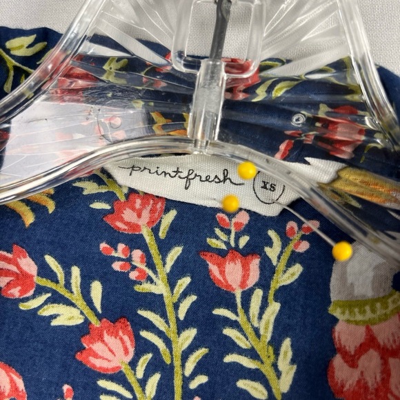 Print fresh Pajama Top Womens XS Shirt Queen Bird Button Up Short Sleeve - Picture 3 of 11